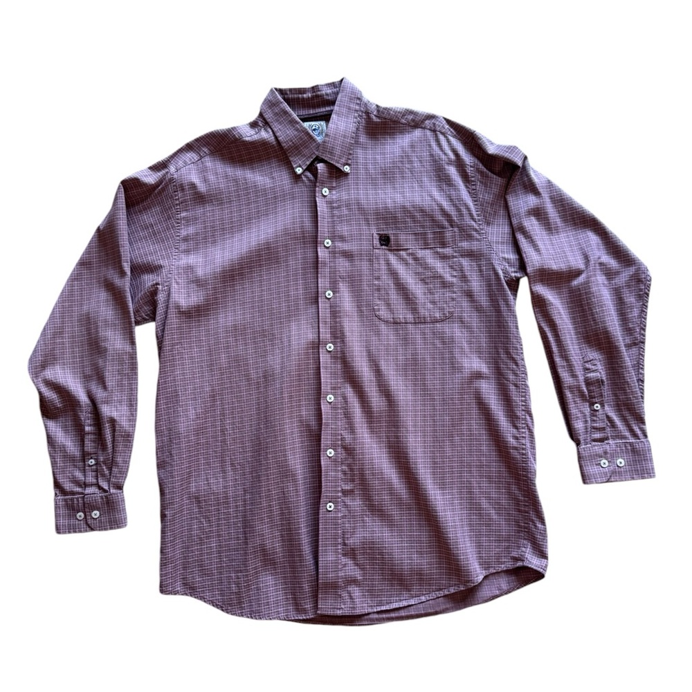 Cinch men's L 100% cotton plaid pink/dusty rose long sleeve button down shirt